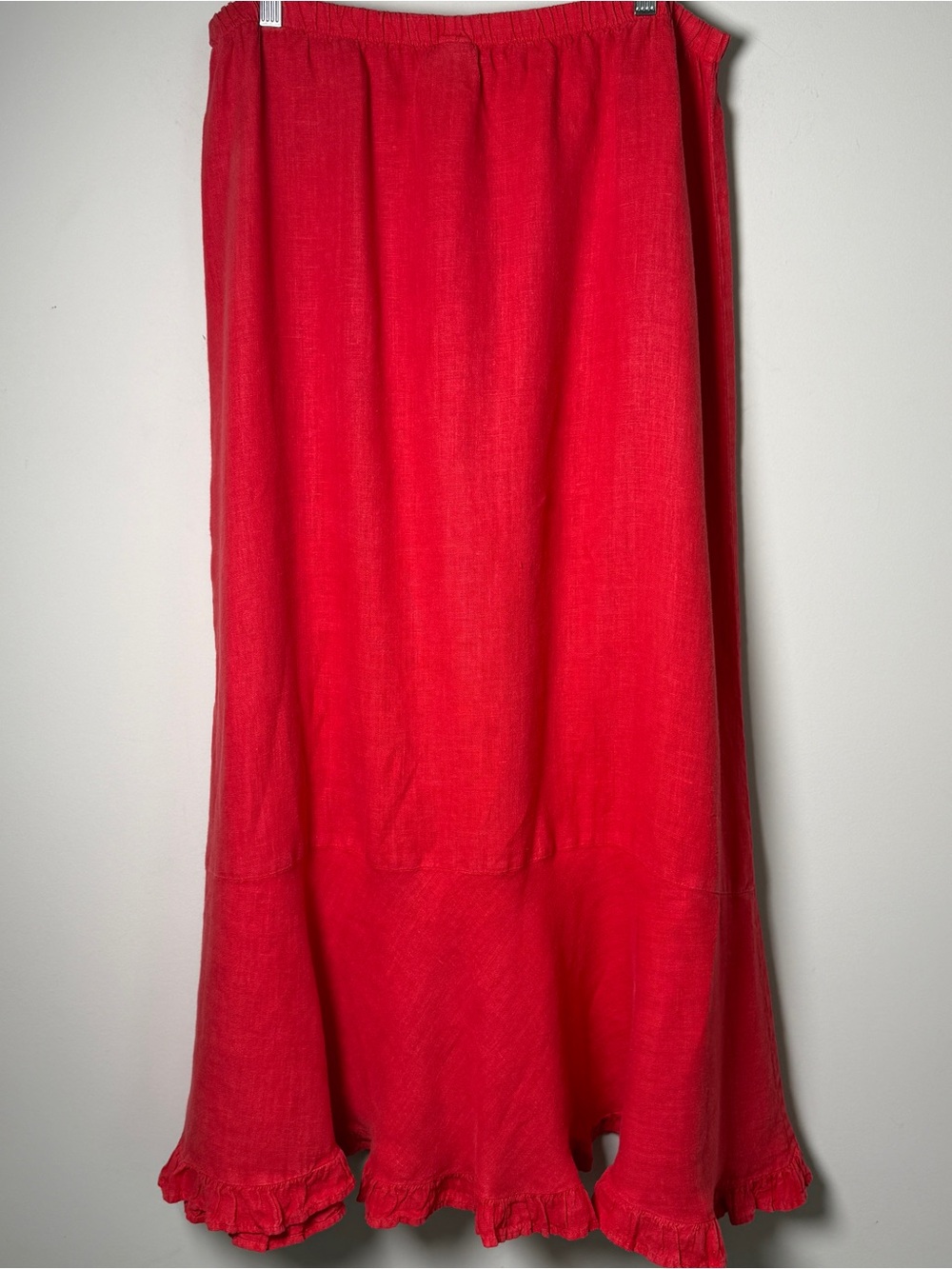 Match Point Vintage Red 100% Linen Ruffle Hem Maxi Skirt Made in USA Size XL - Picture 3 of 7